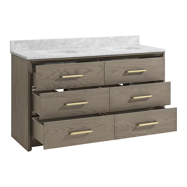 Greentouch Home Knowell 60-in Rustic Taupe Oak Vanity with Engineered Carrara Marble Top, 1883VA-60-267-925-UM, FINAL PRICE: $899.99 + Tax