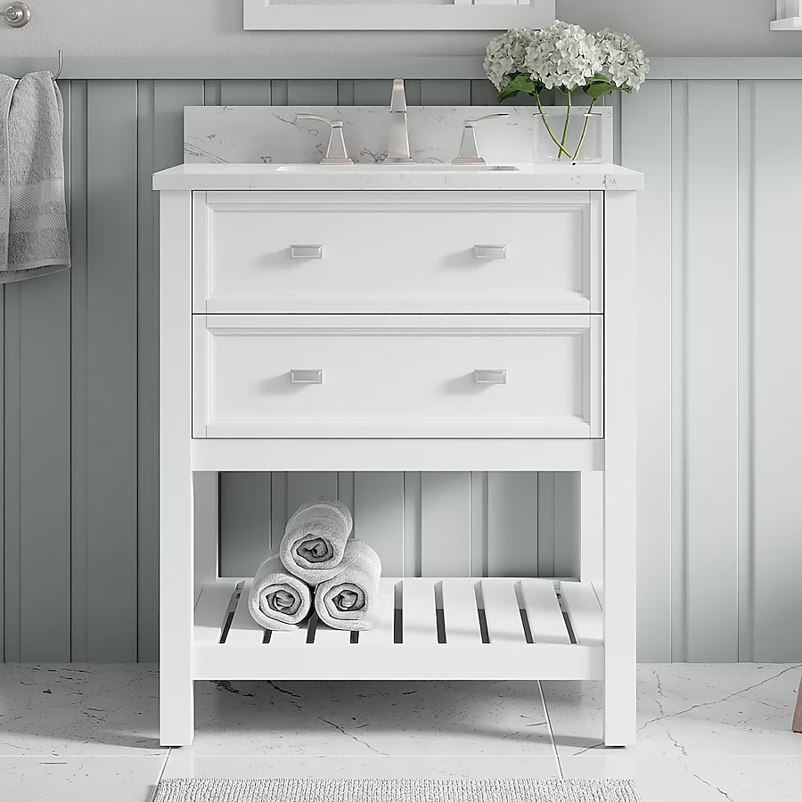 Alpine Reserve Canterbury 30-in White Undermount Single Sink Bathroom Vanity with Natural Carrara Marble Top, 1227VA-30-201-900-UM, FINAL PRICE: $399.99 + Tax