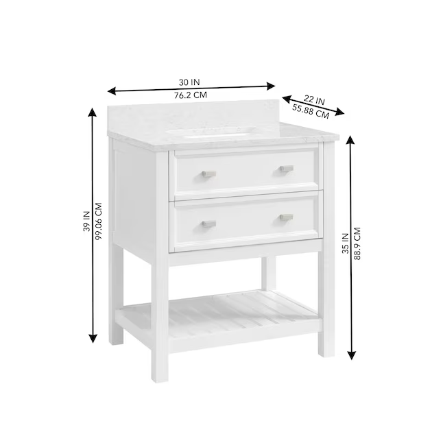 Alpine Reserve Canterbury 30-in White Undermount Single Sink Bathroom Vanity with Natural Carrara Marble Top, 1227VA-30-201-900-UM, FINAL PRICE: $399.99 + Tax