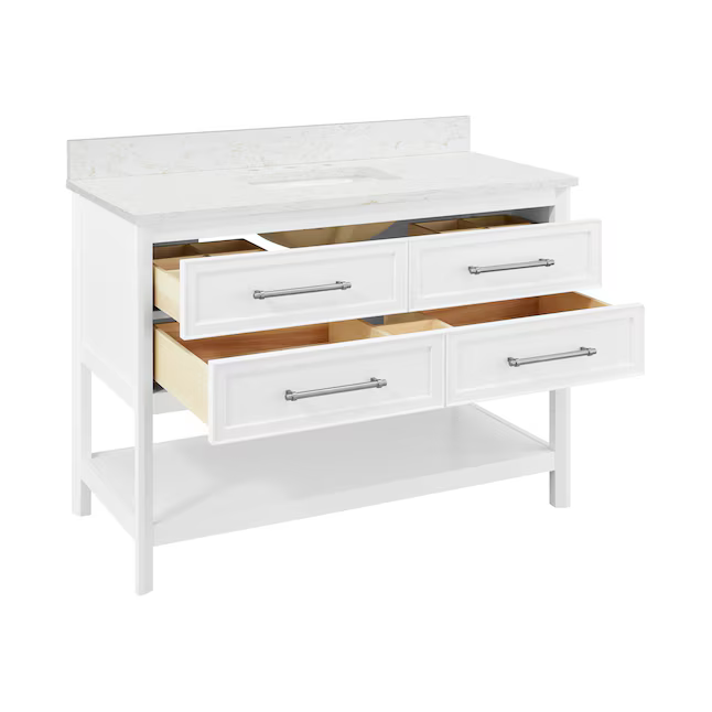 Ellen DeGeneres Riven 48-in White Undermount Single Sink Bathroom Vanity with Calacatta Engineered Stone Top, 1480VA-48-201-925-UM, FINAL PRICE: $749.99 + Tax