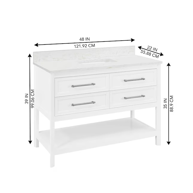 Ellen DeGeneres Riven 48-in White Undermount Single Sink Bathroom Vanity with Calacatta Engineered Stone Top, 1480VA-48-201-925-UM, FINAL PRICE: $749.99 + Tax