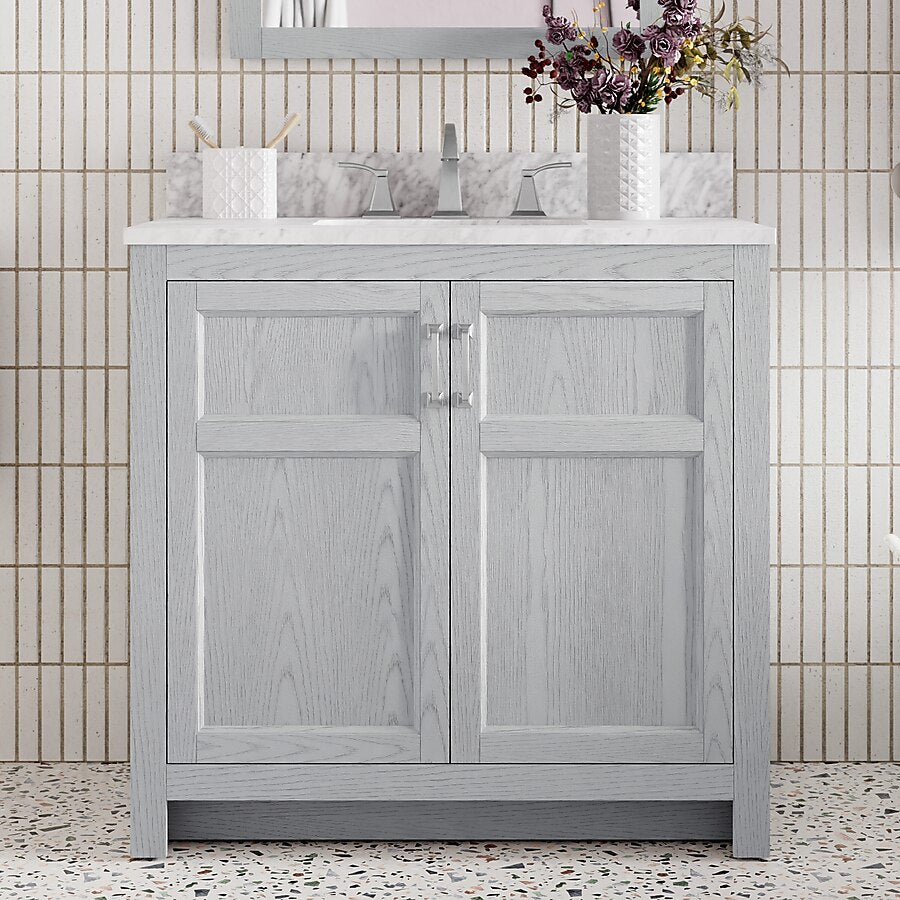 Alpine Reserve Watson 36-in Pebble Oak Undermount Single Sink Bathroom Vanity with Natural Carrara Marble Top, 1954VA-36-291-900-UM, FINAL PRICE: $649.99 + Tax