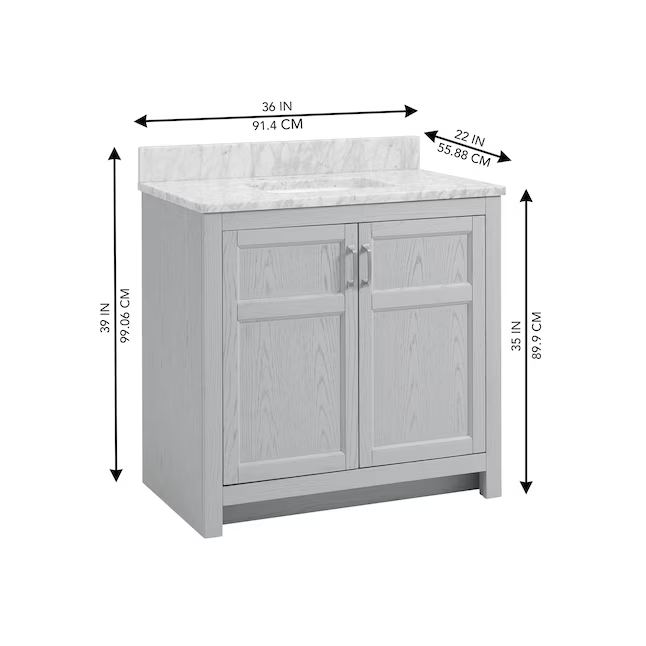 Alpine Reserve Watson 36-in Pebble Oak Undermount Single Sink Bathroom Vanity with Natural Carrara Marble Top, 1954VA-36-291-900-UM, FINAL PRICE: $649.99 + Tax