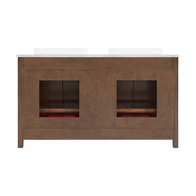 Frank Lloyd Wright USONIA 60-in Cherry Semi-recessed Double Sink Bathroom Vanity with Carrara Natural Marble Top, 1601VA-60-295-900-SR, FINAL PRICE: $1299.99 + Tax