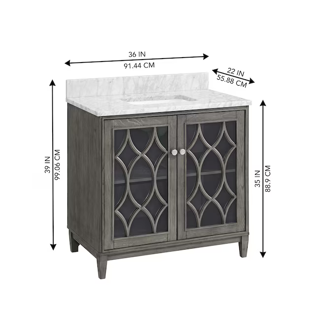 Kathy Ireland Home Southport 36-in Cashmere Oak Undermount Single Sink Bathroom Vanity with Natural Carrara Marble Top, 1591VA-36-247-900-UM, FINAL PRICE: $569.99 + Tax