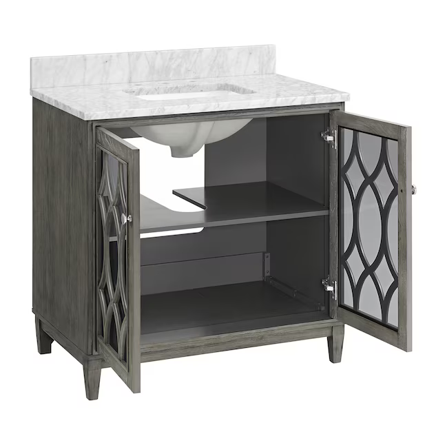 Kathy Ireland Home Southport 36-in Cashmere Oak Undermount Single Sink Bathroom Vanity with Natural Carrara Marble Top, 1591VA-36-247-900-UM, FINAL PRICE: $569.99 + Tax