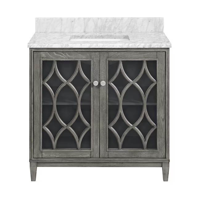 Kathy Ireland Home Southport 36-in Cashmere Oak Undermount Single Sink Bathroom Vanity with Natural Carrara Marble Top, 1591VA-36-247-900-UM, FINAL PRICE: $569.99 + Tax