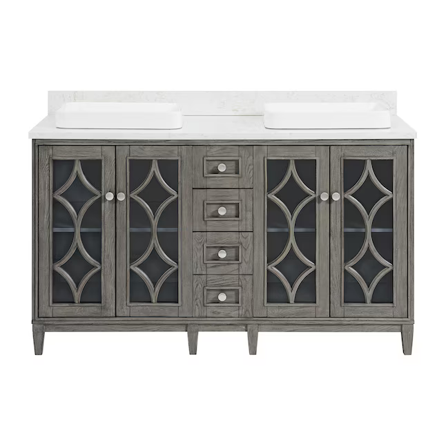 Kathy Ireland Home Southport 60-in Cashmere Oak Vanity with Semi- Recessed Engineered Calacatta Marble Top, 1591VA-60-247-926-SR, FINAL PRICE: $1099.99 + Tax