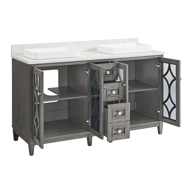 Kathy Ireland Home Southport 60-in Cashmere Oak Vanity with Semi- Recessed Engineered Calacatta Marble Top, 1591VA-60-247-926-SR, FINAL PRICE: $1099.99 + Tax