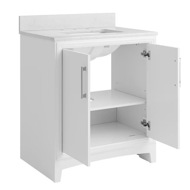 **ASSEMBLY REQUIRED** Ellen DeGeneres Norbeck 31-in White Undermount Single Sink Bathroom Vanity with Carrara Engineered Marble Top, 2342VA-31-201-925-UM, FINAL PRICE: $349.99 + Tax