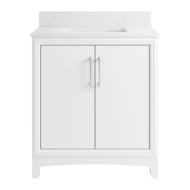 **ASSEMBLY REQUIRED** Ellen DeGeneres Norbeck 31-in White Undermount Single Sink Bathroom Vanity with Carrara Engineered Marble Top, 2342VA-31-201-925-UM, FINAL PRICE: $349.99 + Tax