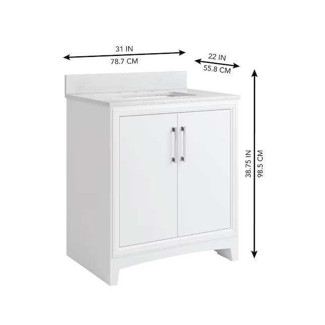 **ASSEMBLY REQUIRED** Ellen DeGeneres Norbeck 31-in White Undermount Single Sink Bathroom Vanity with Carrara Engineered Marble Top, 2342VA-31-201-925-UM, FINAL PRICE: $349.99 + Tax