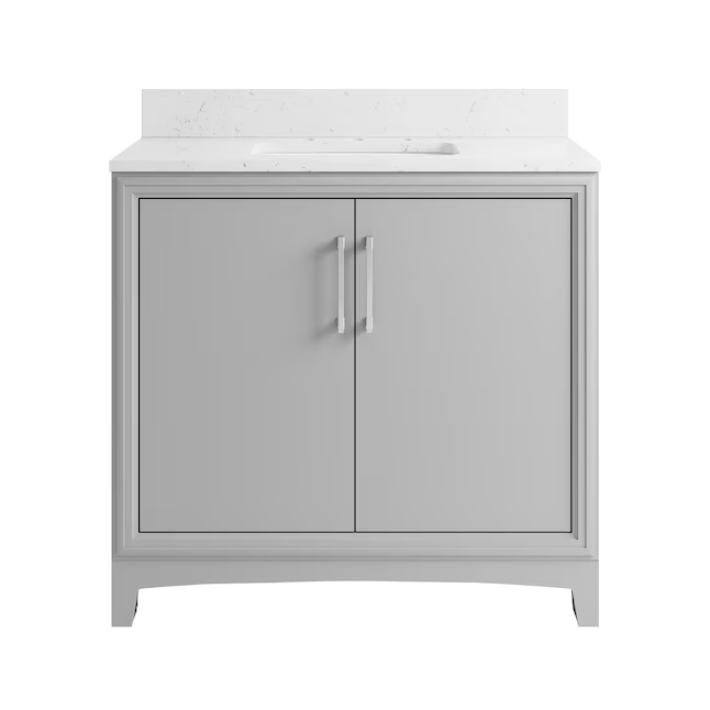 **ASSEMBLY REQUIRED** Ellen DeGeneres Norbeck 37-in Light Gray Undermount Single Sink Bathroom Vanity with Carrara Engineered Marble Top, 2342VA-37-242-925-UM, FINAL PRICE: $529.99 + Tax