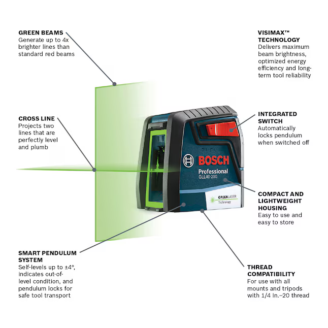 Bosch 40-ft Green Self-Leveling Cross-line Laser Level VisiMax, GLL40-20G *JR2412, Retail: $129.00, FINAL PRICE: $79.99 + TAX