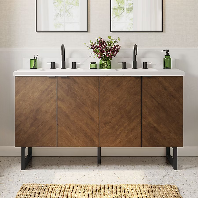 Alpine Reserve Destin 60-in Brown Undermount Double Sink Bathroom Vanity with White Engineered Stone Top, LWSE60VBR, MSRP: $1,289.00, Final Price: $699.99 + TAX