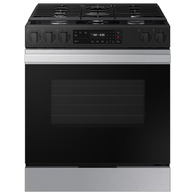 Samsung Bespoke 30-in 5 Burners 6-cu ft Self-cleaning Slide-in Smart Natural Gas Range (Stainless Steel), NSG6DG8100SR/AA *BD