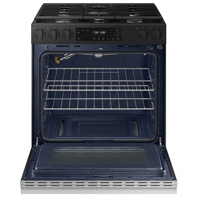 Samsung Bespoke 30-in 5 Burners 6-cu ft Self-cleaning Slide-in Smart Natural Gas Range (Stainless Steel), NSG6DG8100SR/AA *BD