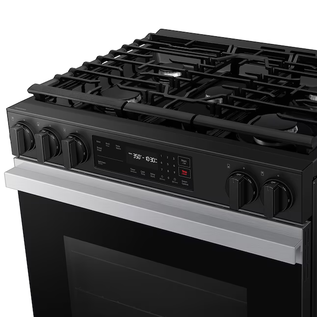 Samsung Bespoke 30-in 5 Burners 6-cu ft Self-cleaning Slide-in Smart Natural Gas Range (Stainless Steel), NSG6DG8100SR/AA *BD