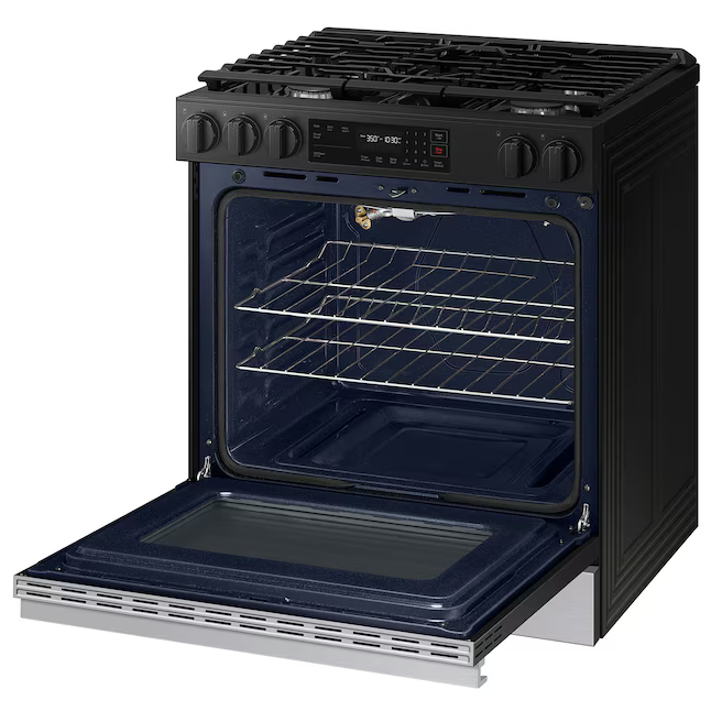 Samsung Bespoke 30-in 5 Burners 6-cu ft Self-cleaning Slide-in Smart Natural Gas Range (Stainless Steel), NSG6DG8100SR/AA *BD