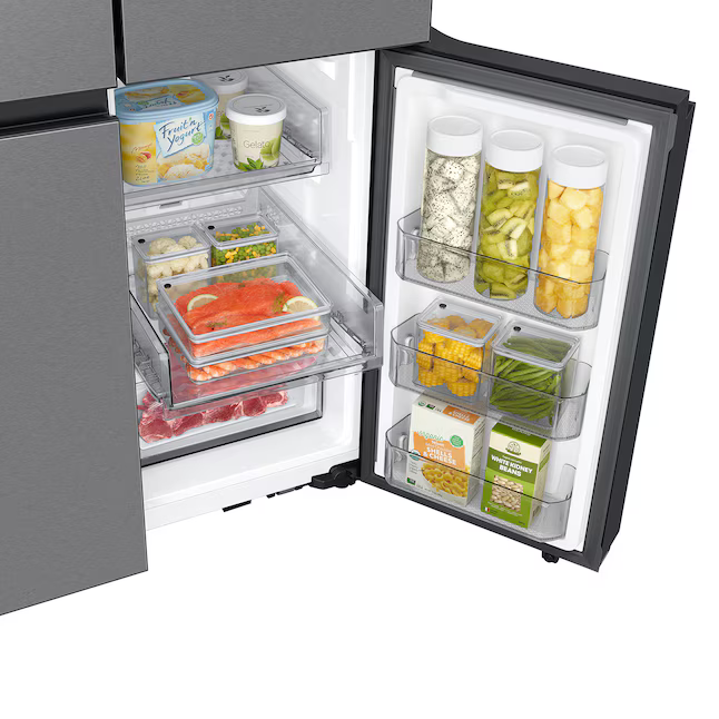 Samsung - Bespoke 23 Cu. Ft. 4-Door Flex French Door Counter Depth Refrigerator with Beverage Center - Stainless Steel, CLEARANCED