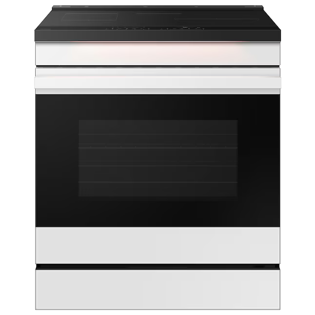 Samsung Bespoke 30-in 4 Burners 6.3-cu ft Self & Steam Cleaning Air Fry Convection Oven Slide-in Single Induction Range (White Glass), NSi6DB950012/AA *BD