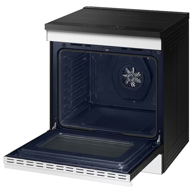 Samsung Bespoke 30-in 4 Burners 6.3-cu ft Self & Steam Cleaning Air Fry Convection Oven Slide-in Single Induction Range (White Glass), NSi6DB950012/AA *BD