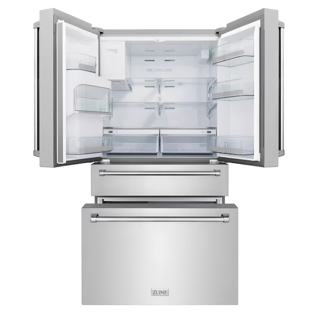 ZLINE KITCHEN & BATH Counter-Depth 21.6-cu ft 4-Door French Door Refrigerator with Ice Maker and Water dispenser (Fingerprint Resistant Stainless Steel) ENERGY STAR