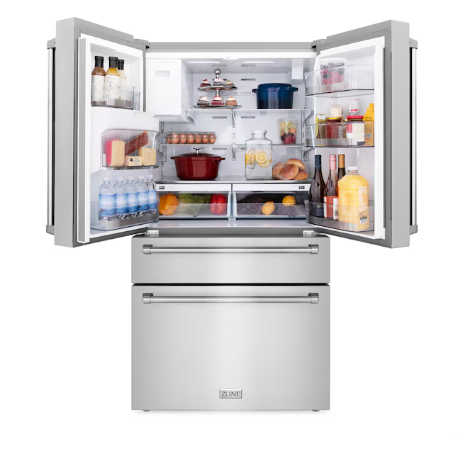 ZLINE KITCHEN & BATH Counter-Depth 21.6-cu ft 4-Door French Door Refrigerator with Ice Maker and Water dispenser (Fingerprint Resistant Stainless Steel) ENERGY STAR