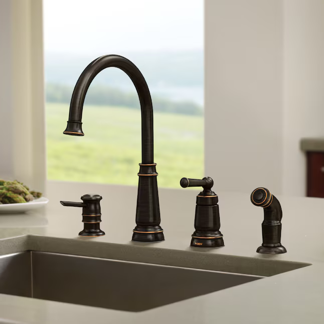 Moen Edison Mediterranean Bronze Single Handle Deck-Mount Handle Commercial/Residential High-Arc Kitchen Faucet, (Soap Dispenser Included) ( Side Sprayer Included ), 87042BRB, 672126 *JR2503