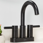 Alpine Reserve Harlow Matte Black 4-in Centerset 2-Handle WaterSense High-Arc Residential Handle Bathroom Sink Faucet with Drain with Deck Plate, 67692W-617001 #1102763 *JR2509, Retail: $69.00, FINAL PRICE: $34.99 + TAX