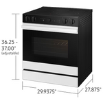 Samsung 30-in Glass Top 5 Burners 6.3-cu ft Air Fry Convection Oven Slide-In Electric Range (White Glass), NSE6DB850212 *BG, MSRP: $2,099.00, FINAL PRICE: $899.99 + TAX
