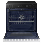 Samsung 30-in Glass Top 5 Burners 6.3-cu ft Air Fry Convection Oven Slide-In Electric Range (White Glass), NSE6DB850212 *BG, MSRP: $2,099.00, FINAL PRICE: $899.99 + TAX
