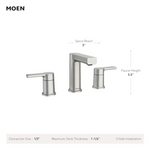 Moen Rinza Spot Resist Brushed Nickel Widespread 2-handle WaterSense High-Arc Commercial/Residential Handle Bathroom Sink Faucet with Drain, 84629SRN *JR2509, Retail: $278.70, FINAL PRICE: $99.99 + TAX