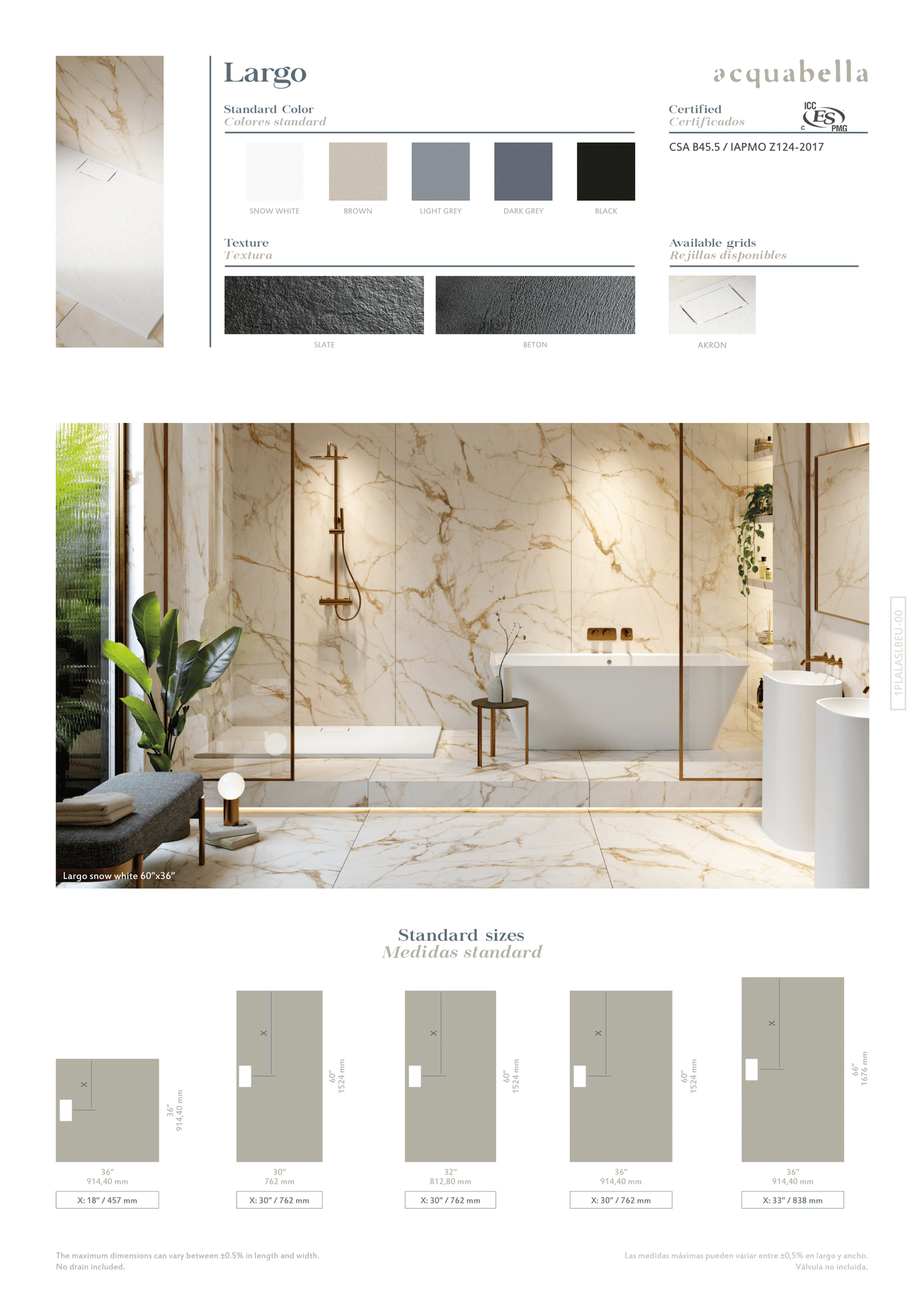 Acquabella St Largo Slate 60x32 Shower Tray in Light Gray, 53030252 LASL6032MLEP, Retail: $700.00, Final Price: $299.99 + Tax