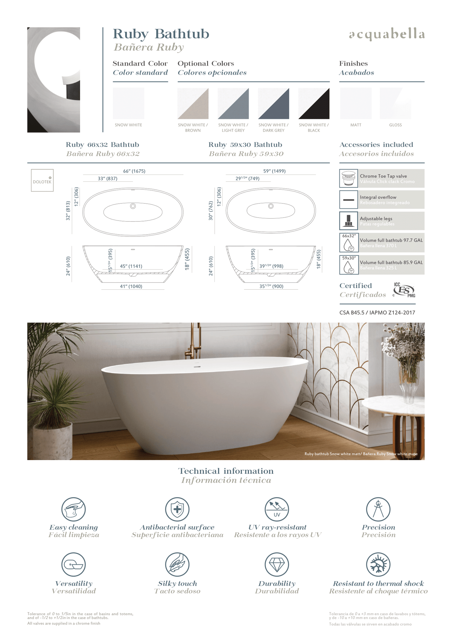 Acquabella Ruby Center Drain 66x32 Freestanding Bathtub in Snow White and Light Grey, RUB6632MLW, Retail: $10,000.00, FINAL PRICE: $1,499.99 + TAX