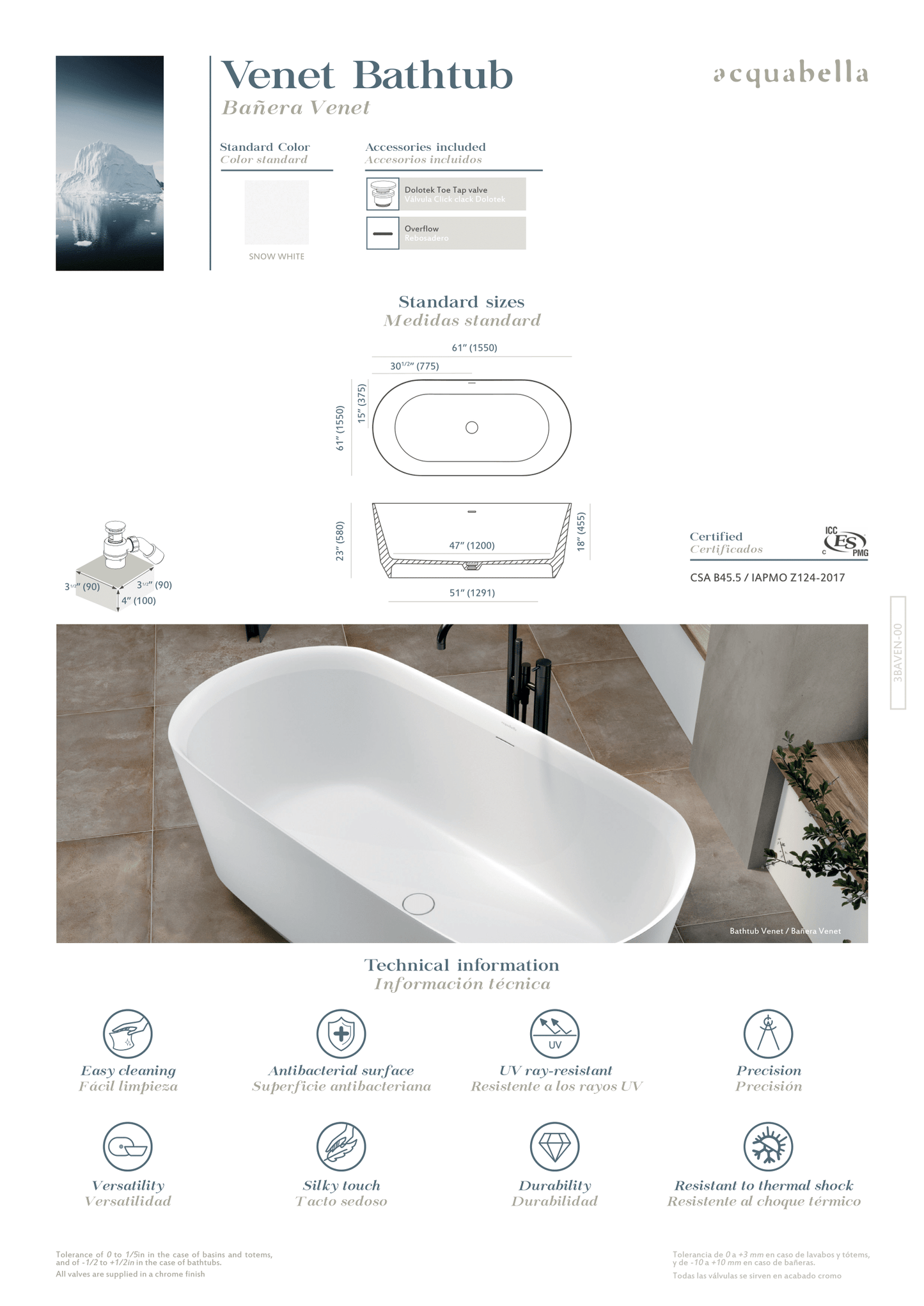Acquabella Venet Center Drain 61x30 Freestanding Bathtub in Snow White and Dark Grey, VNB6130MDW, Retail: $10,000, FINAL PRICE: $1,499.99 + TAX