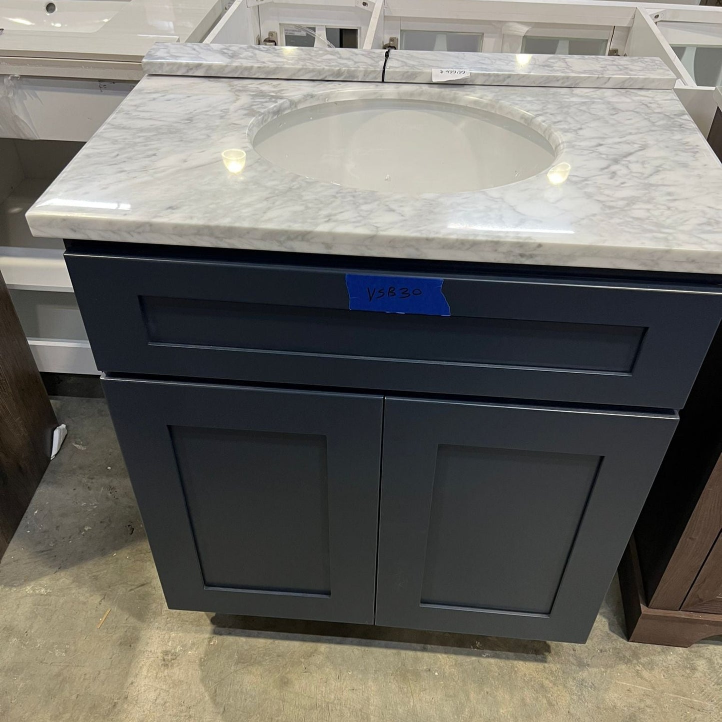 Vanity Sink Base 30-IN with CUSTOM Marble Countertop in White, VSB30-Custom-BLUE, Final Price: $499.99 + Tax
