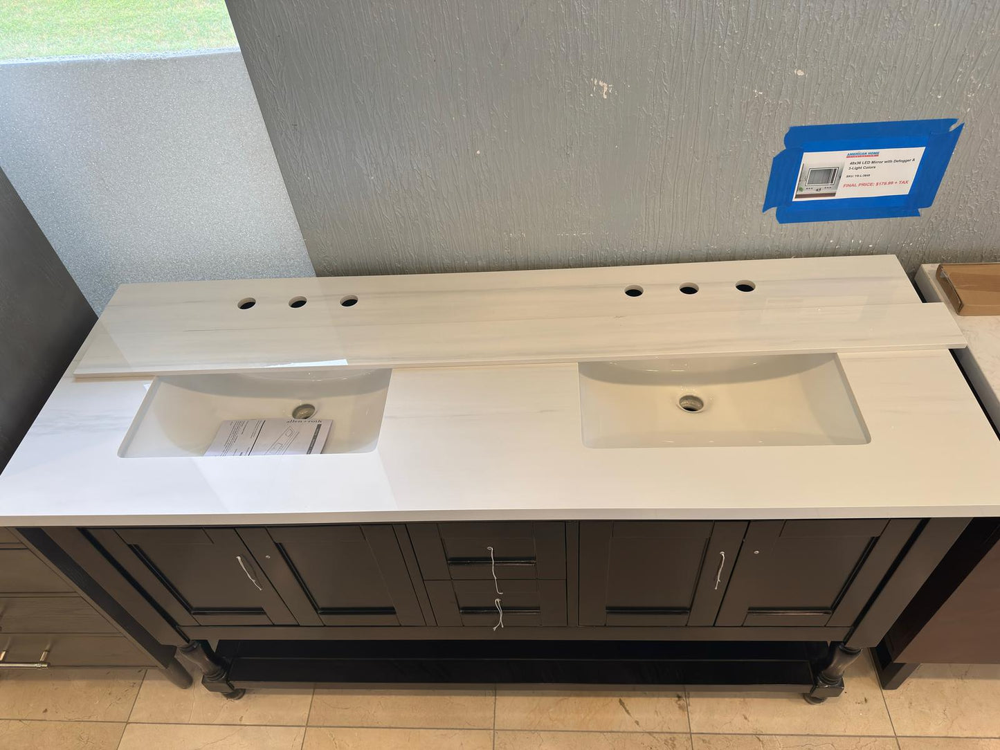 Virtu Vanity 60" Espresso Double Sink Vanity with Custom Quartz Top, MD-3160-CQTSQ-ES