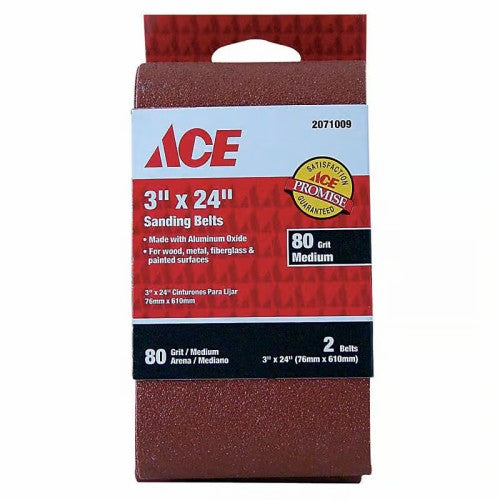 Ace 24 in. L X 3 in. W Aluminum Oxide Sanding Belt 80 Grit Medium 2 pc, 2071009