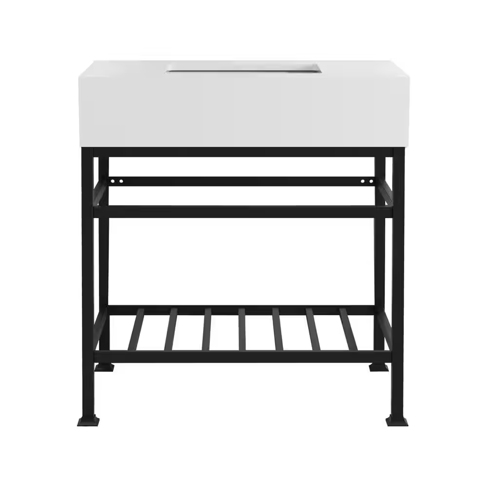 **ASSEMBLY REQUIRED** Pelham & White Manchester 31-Inch Vanity with Cultured Carrara Marble White Console Sink Top and Leg Combo in Matte Black, PWC1100-MB, FINAL PRICE: $299.99 + Tax