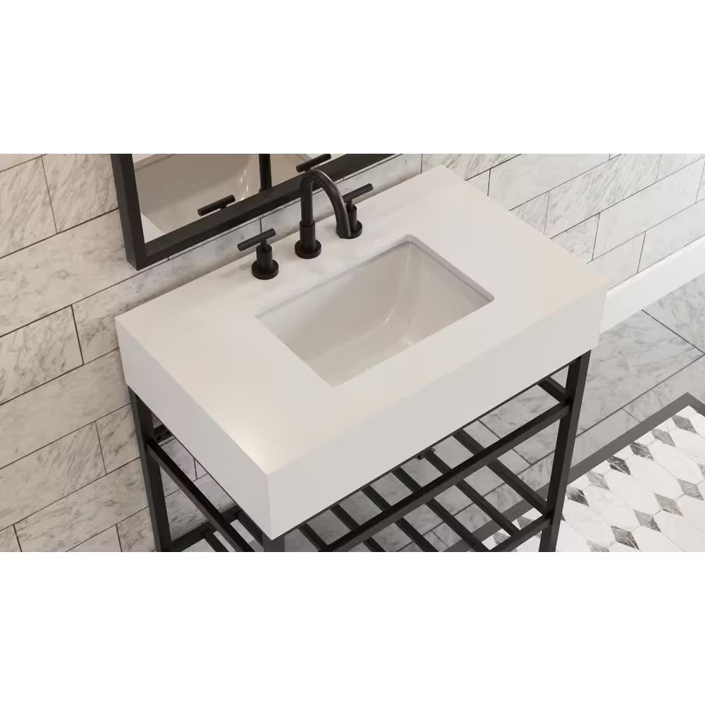 **ASSEMBLY REQUIRED** Pelham & White Manchester 31-Inch Vanity with Cultured Carrara Marble White Console Sink Top and Leg Combo in Matte Black, PWC1100-MB, FINAL PRICE: $299.99 + Tax