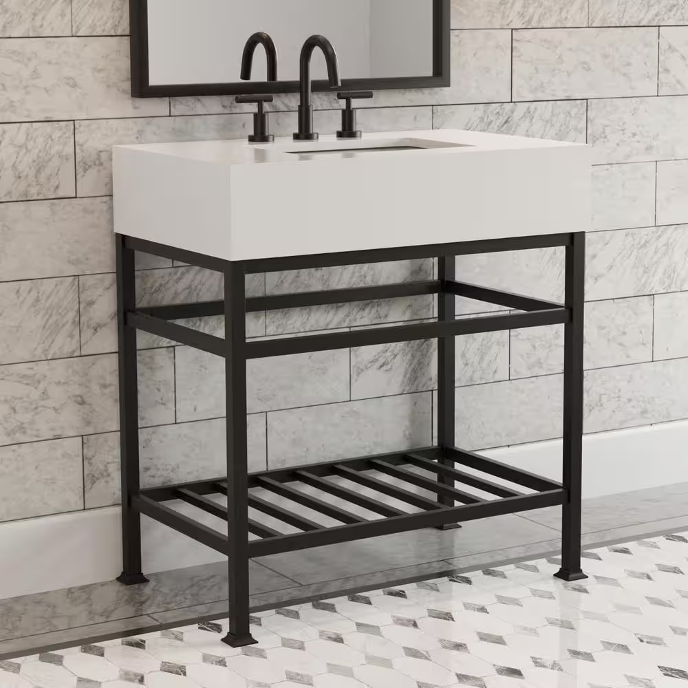 **ASSEMBLY REQUIRED** Pelham & White Manchester 31-Inch Vanity with Cultured Carrara Marble White Console Sink Top and Leg Combo in Matte Black, PWC1100-MB, FINAL PRICE: $299.99 + Tax