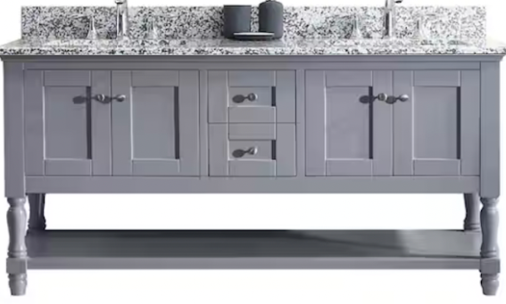 Julianna 60-in Cashmere Gray Double Sink Vanity with Arctic Gray Quartz Top, MD-3160-AWGRO-CG