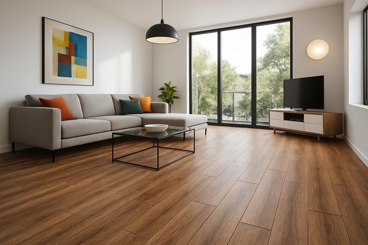 Modern Living Room with Luxury Vinyl Plank Flooring