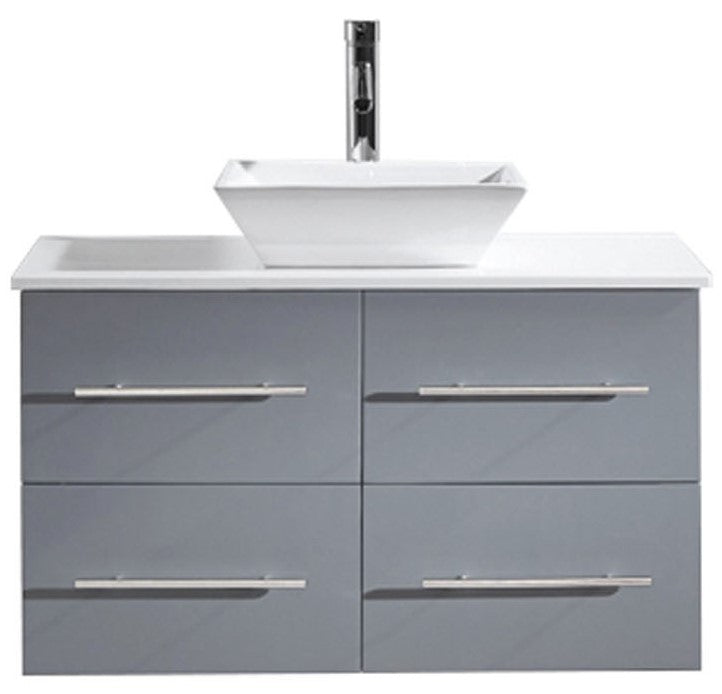 Virtu Vanity Marsala 35-in Gray Single Sink Bathroom Vanity with White Marble Countertop, MS-565-WM-GR