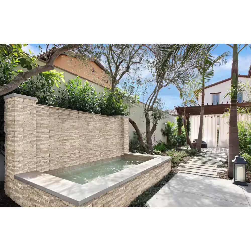 ** PALLET SALE: 2 boxes (12sf) @ $1.67/sf ** Roman Beige Interlocking Stacked Stone Panels 6x24, 19mm, 6sf, 58.5 lbs, 6pcs Loc: MT17-C