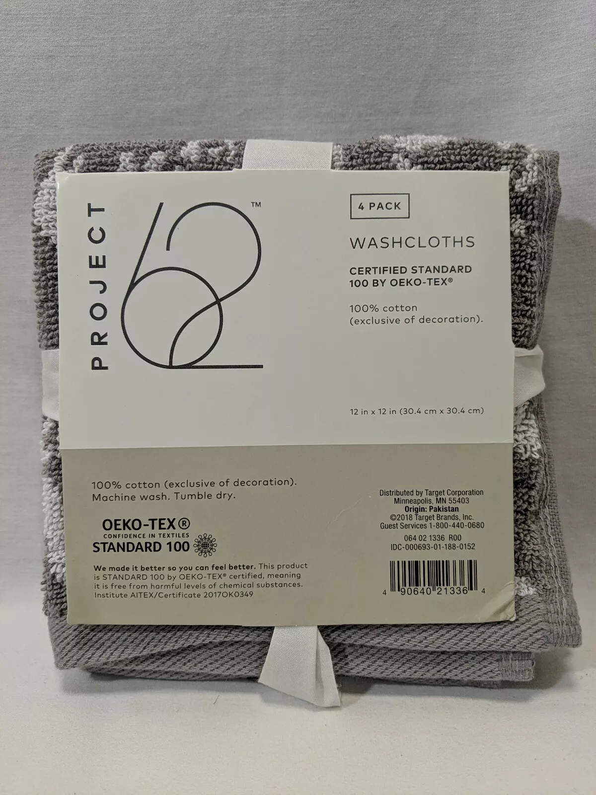 Project 62 Wash Clothes 12x12 4 -Pack COLORS: Polka Dot Blue / Dark Gray ( Black ) / Light Gray MSRP: $6.00 CLEARANCE! SPECIAL