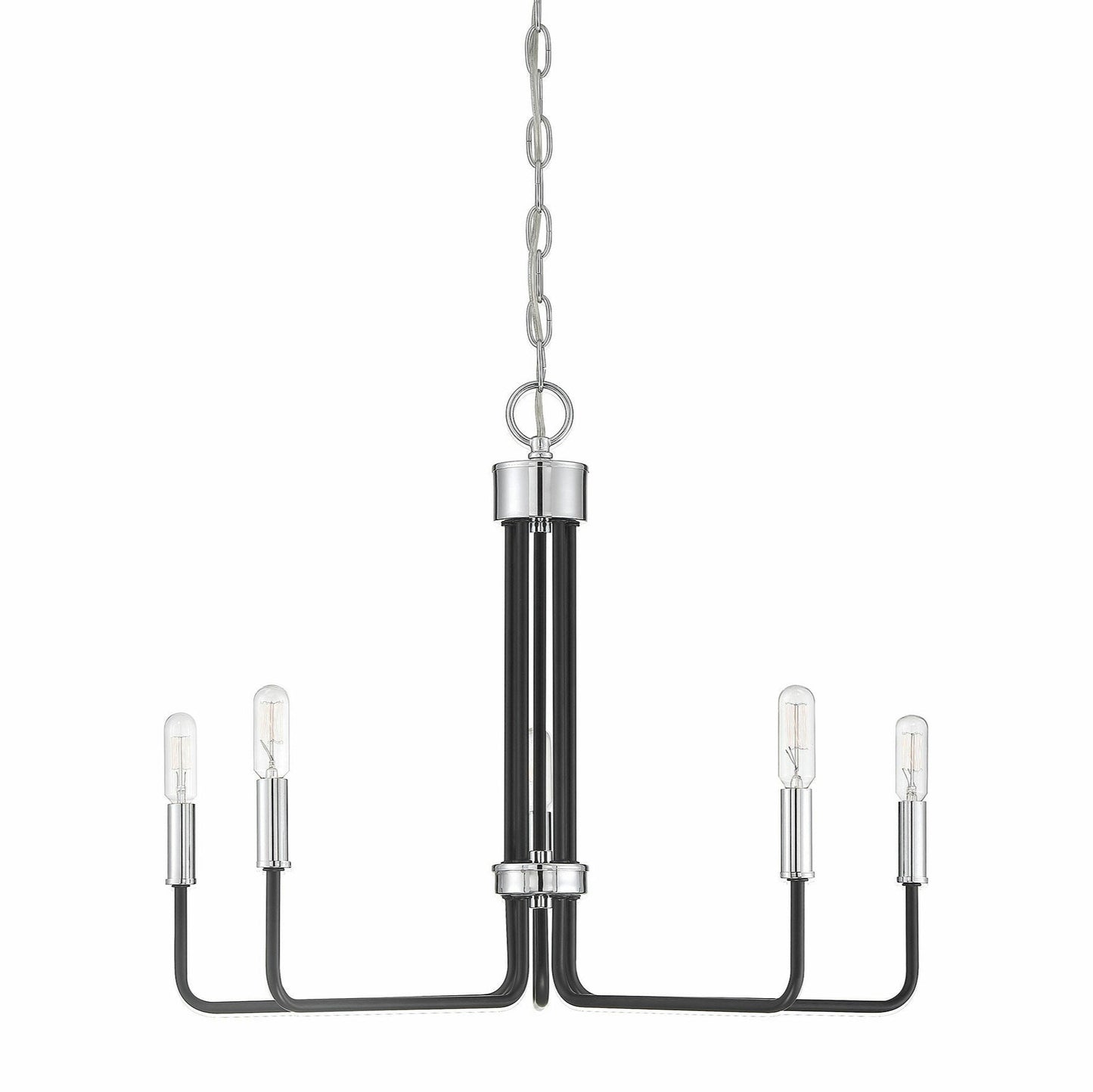 Sarah Chandelier in Matte Black with Chrome Accents 5 Light, M10068MBKCH, Retail: $326.00, Wholesale: $163.00, Loc: Rug-4, Final: $57.00, Clearance!