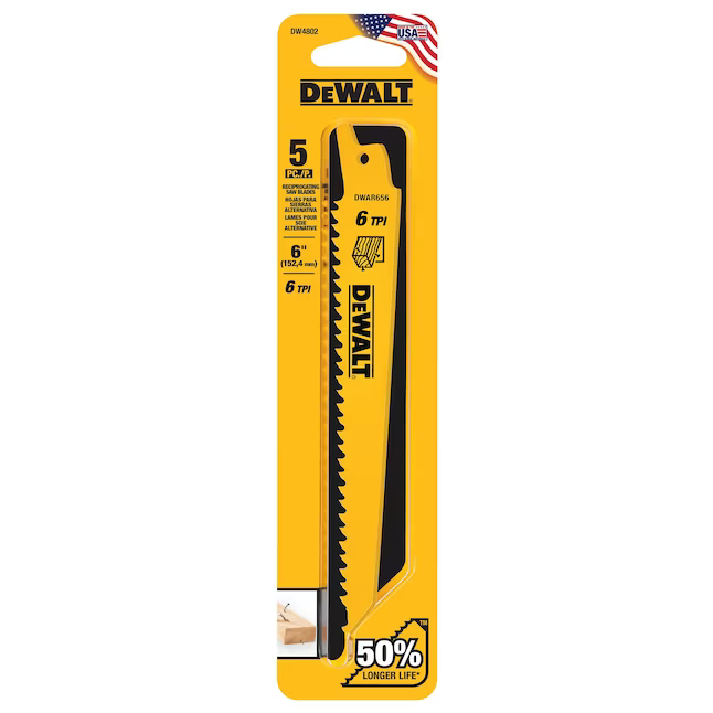 DEWALT Bi-metal 6-in 6 TPI Wood cutting Reciprocating Saw Blade 5-Pack, DW4802