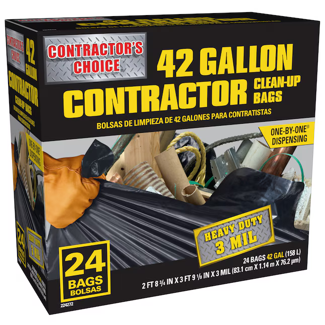 Contractor's Choice Contractor 42-Gallon Scent Free Black Outdoor Plastic Construction Flap Tie Trash Bag 24 -Count, LW42WC024B  #224272 *JR2509, Retail: $19.78, FINAL PRICE: $11.99 + TAX